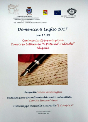 Tutto pronto per la XIX cerimonia di premiazione Concorso Letterario Vincenzo Paternò Tedeschi