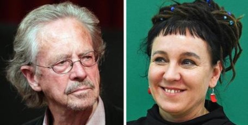 epa07909867 (FILE) - A combo picture of file images shows Austrian novelist Peter Handke (L) in Vienna, Austria, on 16 October 2014, and Polish writer Olga Tokarczuk (R) in London, Britain, on 15 March 2017 (reissued 10 October 2019). The Swedish Academy announced on 10 October 2019 that Tokarczuk and Handke have both won the Nobel Prize in Literature, for 2018 and 2019 respectively. Two Nobel Prize for Literature laureates were named this year because last year's prize was not awarded due to a sexual abuse scandal at the Swedish Academy.  EPA/GEORG HOCHMUTH / FACUNDO ARRIZABALAGA  AUSTRIA OUT *** Local Caption *** 53925516