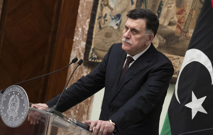 Lybia's President of GNA, Fayez al-Sarraj, during a press conference with Italian Prime Minister, Giuseppe Conte (not pictured) at the end of a meeting as part of Europe and North Africa's diplomatic efforts to prevent conflict extension in Libya at Chigi Palace in Rome, 11 January 2020. ANSA/CLAUDIO PERI